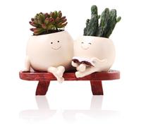 DragonX2 Pot De Fleur Smiley Face, Smily Face Pot De Fleurs en Résine, Pot De Fleurs Double Chaise À Bascule, avec Trou De Drainage, Idées Cadeaux pour Maman