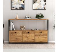 CONCEPT USINE | FERO - Buffet Industriel 3 Portes | Bois et Métal Noir | 120x30x75 cm | Grand Espace de Rangement avec Étagère | Design Tendance et Fonctionnel | Montage Facile