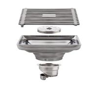 Drain de sol douche carré en acier inoxydable 304 | Chromé 100 x 100 mm for douche : couvercle désodorisant à débit carré amovible