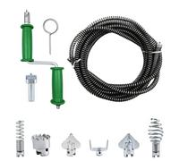 Drain Snake Déboucheur de canalisations en spirale 5 m Ø 12 mm, Furet Deboucheur Canalisation, 5m Ø12mm 6 têtes adaptateur évier bain WC
