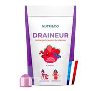 NUTRI & CO Draineur Rétention d’Eau Puissant - Poudre de Cassis & Extraits de Plantes Breveté Elimreal® - Ventre Plat & Ballonnements - Goût Fruits Rouges 100g Vegan