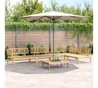 Drainlyn Ensemble de canapé de jardin 5 pièces en bois d'acacia massif avec 1 table, 2 canapés d'angle, 2 canapés centraux pour terrasse, balcon, jardin, extérieur, salon modulaire
