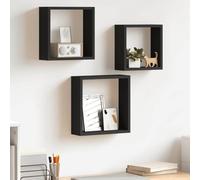 Drainlyn Lot de 3 étagères cubiques noires en MDF, étagère murale flottante avec support invisible, étagère suspendue pour bibliothèque, étagère murale, rangement et décoration dans le salon, la