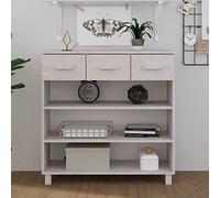 Drainlyn Table console blanche en pin massif 90 x 35 x 90 cm avec 3 tiroirs et 3 étagères, table d'appoint de couloir pour rangement et décoration