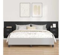 Drainlyn Tête de lit avec armoire, aspect chêne noir, en bois, ensemble de 3 pièces avec tables de chevet, montage mural, meuble de chambre moderne avec espace de rangement et lignes épurées pour plus