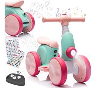 Draisienne Bebe Électrique avec Machine à Bulles pour 1.5-4 Ans, Vélo d'équilibre pour Garçons et Filles avec Musique, Lumières LED, Cadeau pour Anniversaire, Noël, Rose-Vert