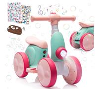 Draisienne Électrique pour Tout-Petits avec Machine à Bulles pour Garçons et Filles De 1 an, Draisienne 4-en-1 pour Enfants avec Musique et Lumières LED, Jouet Cadeau pour 12-52 Mois, Rose-Vert