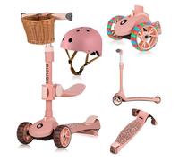 Draisienne trottinette enfant avec casque LIONELO Franky - Roues éclairées - Jusqu’à 50 kg - Avec panier - Rose