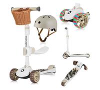 Draisienne trottinette enfant avec Casque LIONELO Franky - Roues éclairées - Jusqu’à 50 kg - Panier - Pliable - Beige