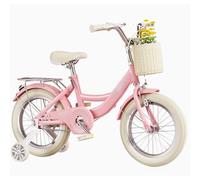 draisienne Vélo for Enfants Double Frein À Main, for Tout-Petits Garçons Et Filles, avec Panier Tissé, Roues Auxiliaires Et Sonnette for Les 6 À 12 Ans Electrique(Roze,16inch)