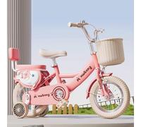 draisienne Vélo for Fille De 12 À 20 Pouces, avec Banderoles, Sonnette Et Panier, Siège Arrière for Enfant avec Garde-Corps, Pédales Electrique(Roze,18inch)