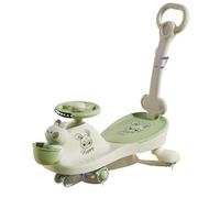 draisienne Voiture Musicale à Bascule, lumière balançoire silencieuse Clignotante Rotation des Roues Mouvement de Rotation for diriger Electrique(Groen,with Push Handle)