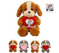 DRAJOIN Chien en Peluche Personnalisé avec Cœur, Jouet Peluche Chien Custom avec Texte Et Image pour Anniversaire Et Saint Valentin, 20cm