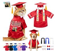 DRAJOIN Coiffe Et Robe De Graduation Personnalisée pour Chat, Habillage Ajustable avec Pompon pour Animaux Compagnons Décoration Photo Événement Scolaire