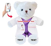 DRAJOIN Nounours personnalisé avec Texte et Photo, Ours en Peluche comme Cadeau pour infirmière ou médecin Femmes et Hommes, Cadeau personnalisé pour médecin, infirmière, étudiant en médecine, 30cm