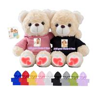 DRAJOIN Ourson en Peluche personnalisé avec Texte Photo, Hugging Bear Oursons câlins personnalisés Cadeaux pour Elle Lui Couples à Saint Valentin Anniversaire Noël 2 Pièces, 22cm