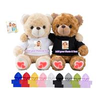 DRAJOIN Ourson en Peluche personnalisé avec Texte Photo, Hugging Bear Oursons câlins personnalisés Cadeaux pour Elle Lui Couples à Saint Valentin Anniversaire Noël 2 Pièces, 22cm