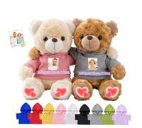 DRAJOIN Ourson en Peluche personnalisé avec Texte Photo, Hugging Bear Oursons câlins personnalisés Cadeaux pour Elle Lui Couples à Saint Valentin Anniversaire Noël 2 Pièces, 25cm