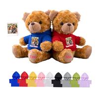DRAJOIN Oursons en Peluche personnalisés avec Texte Photo, Hugging Bear Ourson en Peluche personnalisé avec vêtements Cadeaux pour Saint Valentin Noël Anniversaire 2 Pièces, 22cm