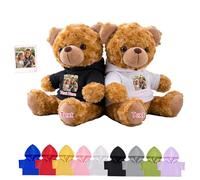 DRAJOIN Oursons en Peluche personnalisés avec Texte Photo, Hugging Bear Ourson en Peluche personnalisé avec vêtements Cadeaux pour Saint Valentin Noël Anniversaire 2 Pièces, 22cm