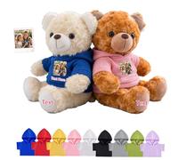 DRAJOIN Oursons en Peluche personnalisés avec Texte Photo, Hugging Bear Ourson en Peluche personnalisé avec vêtements Cadeaux pour Saint Valentin Noël Anniversaire 2 Pièces, 22cm