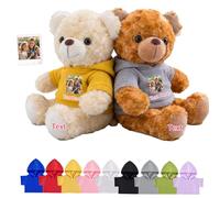 DRAJOIN Oursons en Peluche personnalisés avec Texte Photo, Hugging Bear Ourson en Peluche personnalisé avec vêtements Cadeaux pour Saint Valentin Noël Anniversaire 2 Pièces, 22cm