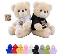 DRAJOIN Oursons en Peluche personnalisés avec Texte Photo, Hugging Bear Ourson en Peluche personnalisé avec vêtements Cadeaux pour Saint Valentin Noël Anniversaire 2 Pièces, 25cm