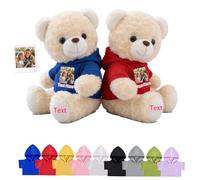 DRAJOIN Oursons en Peluche personnalisés avec Texte Photo, Hugging Bear Ourson en Peluche personnalisé avec vêtements Cadeaux pour Saint Valentin Noël Anniversaire 2 Pièces, 20cm