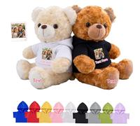 DRAJOIN Oursons en Peluche personnalisés avec Texte Photo, Hugging Bear Ourson en Peluche personnalisé avec vêtements Cadeaux pour Saint Valentin Noël Anniversaire 2 Pièces, 20cm