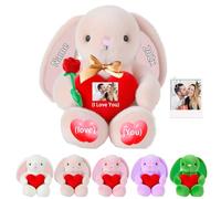 DRAJOIN Peluche Lapin Personnalisée avec Cœur, Lapin Personnalisé avec Texte et Photo, Cadeau Personnalisé pour Garçons et Filles, Premier Cadeau de Pâques pour Enfants, 25 cm