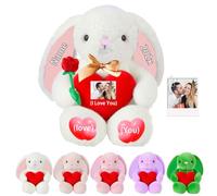 DRAJOIN Peluche Lapin Personnalisée avec Cœur, Lapin Personnalisé avec Texte et Photo, Cadeau Personnalisé pour Garçons et Filles, Premier Cadeau de Pâques pour Enfants, 30 cm