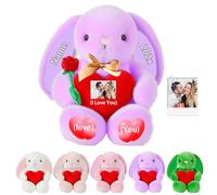 DRAJOIN Peluche Lapin Personnalisée avec Cœur, Lapin Personnalisé avec Texte et Photo, Cadeau Personnalisé pour Garçons et Filles, Premier Cadeau de Pâques pour Enfants, 30 cm