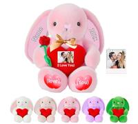 DRAJOIN Peluche Lapin Personnalisée avec Cœur, Lapin Personnalisé avec Texte et Photo, Cadeau Personnalisé pour Garçons et Filles, Premier Cadeau de Pâques pour Enfants, 30 cm
