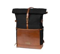 DRAKENSBERG Sac à dos avec rabat supérieur "Arthur" en toile et cuir avec compartiment pour ordinateur portable - compartiment pratique pour accessoires techniques et gadgets, 20-30L, Noir , L