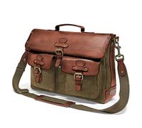 DRAKENSBERG Sac de Messager 'Milo' - Sac à bandoulière et Porte-Documents avec Compartiment Ordinateur Portable 15", DIN A4, Homme, Fait Main, rétro, Toile, Cuir, 15L, Vert Olive, DR00121
