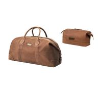 DRAKENSBERG Set/2 de Sac De Voyage 'David' et Trousse De Toilette 'Ben' - kit de Voyage en Cuir pour Homme, Vintage Design - Marron-Havane, DR-SET-903