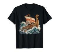 Drakkar Viking Proue De Dragon Mer Déchaînée Nordique T-Shirt