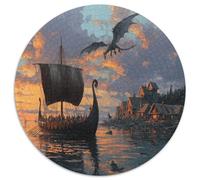 Drakkars Vikings naviguant sur Les Mers, Passant Devant des Villages Nordiques | pour Adultes || 1000pcs (67.5x67.5cm) Puzzles Jeux ÉduChatifs Puzzles De Décoration Intérieure