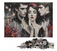Dramatic Portrait of a Woman with Two Men Puzzle en Bois, 1000 pièces | Pendant le puzzle : Puzzle adulte - présent de Noël pour passionné avec loisir manuel en intérieur.