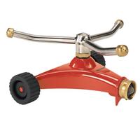Dramm ColorStorm 15051 Arroseur tourbillonnant à 3 Bras avec Base à roulettes en métal Robuste, Rouge