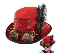 Dranng Chapeau Steampunk,Chapeau Haut de Forme Costume avec Lunettes - En Feltre Réglable pour Hommes Femmes Adultes Costume Théâtre Cosplay