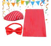 Dranng Déguisement De Marchand De Popcorn - Tablier Rayé Rouge et Blanc Adjustable pour Carnaval - Costume Carnaval Avec Chapeau Et Nœud Papillon Rouge - Pour Fêtes Anniversaires Spectacles Théâtre