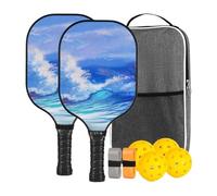 Dranng Set de Pickleball - Set de Raquettes de Pickleball - Accessoires Sportifs Léger en Fibre de Verre Ergonomiques pour Maison Extérieur Intérieur Exercice Hommes Femmes Garçons Filles