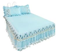 Drap-cendrillon pour lit, Ensemble jupe de lit en dentelle 3 pièces avec 2 taies d'oreiller(2,180x220cm 3pcs)