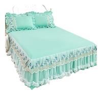 Drap-cendrillon pour lit, Ensemble jupe de lit en dentelle 3 pièces avec 2 taies d'oreiller(3,120x200cm 3pcs)