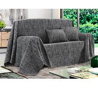 Drap d'ameublement multi-usages couvre-lit en coton, ligne multicolore 300 x 260 cm, charbon