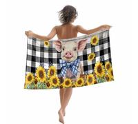 Drap De Bain Cochon De Ferme Tournesol Noir À Carreaux Buffalo Anti Sable Natation Drap De Plage en Microfibre Ultra Absorbant Sport Serviette Plage Anti-Sable 80X130Cm