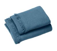 Drap de douche 70x130 et serviette 50x90 KEA mousseline de coton bleu