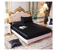 Drap de lit en Satin Drap Housse Satin Rayonne Drap de lit Haut de Gamme Couleur Unie Housse de Matelas Bande élastique Drap de lit 160x200 (Color : Zhi ZUN hei, Size : 140x190x20cm)