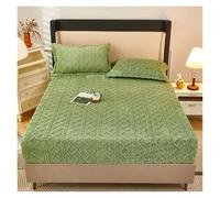 Drap de lit en Velours Style Corail, Housse Protection for Matelas d'hiver Peluche, Drap Simple(Green1,A Pair of Pillowcase)